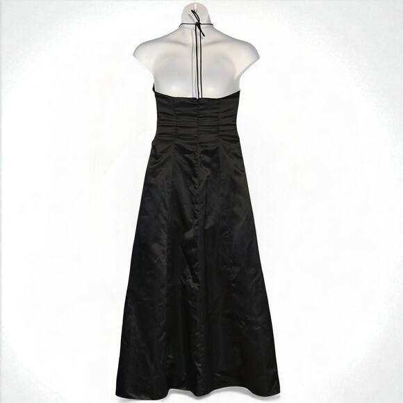 Vintage 80s Jump Apparel Black Halter Prom Gown 11/12 Rhinestone Trim Crinoline - Picture 2 of 16